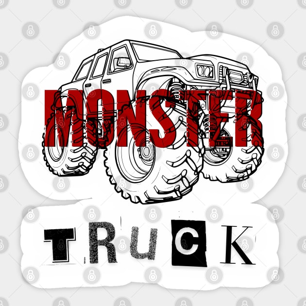 Monster Truck Mayhem T-Shirt - Grunge Automotive Sketch Graphic Tee Sticker by TurnEffect